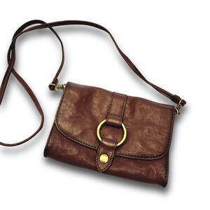FRYE Gold Ring Brown Leather Crossbody Purse